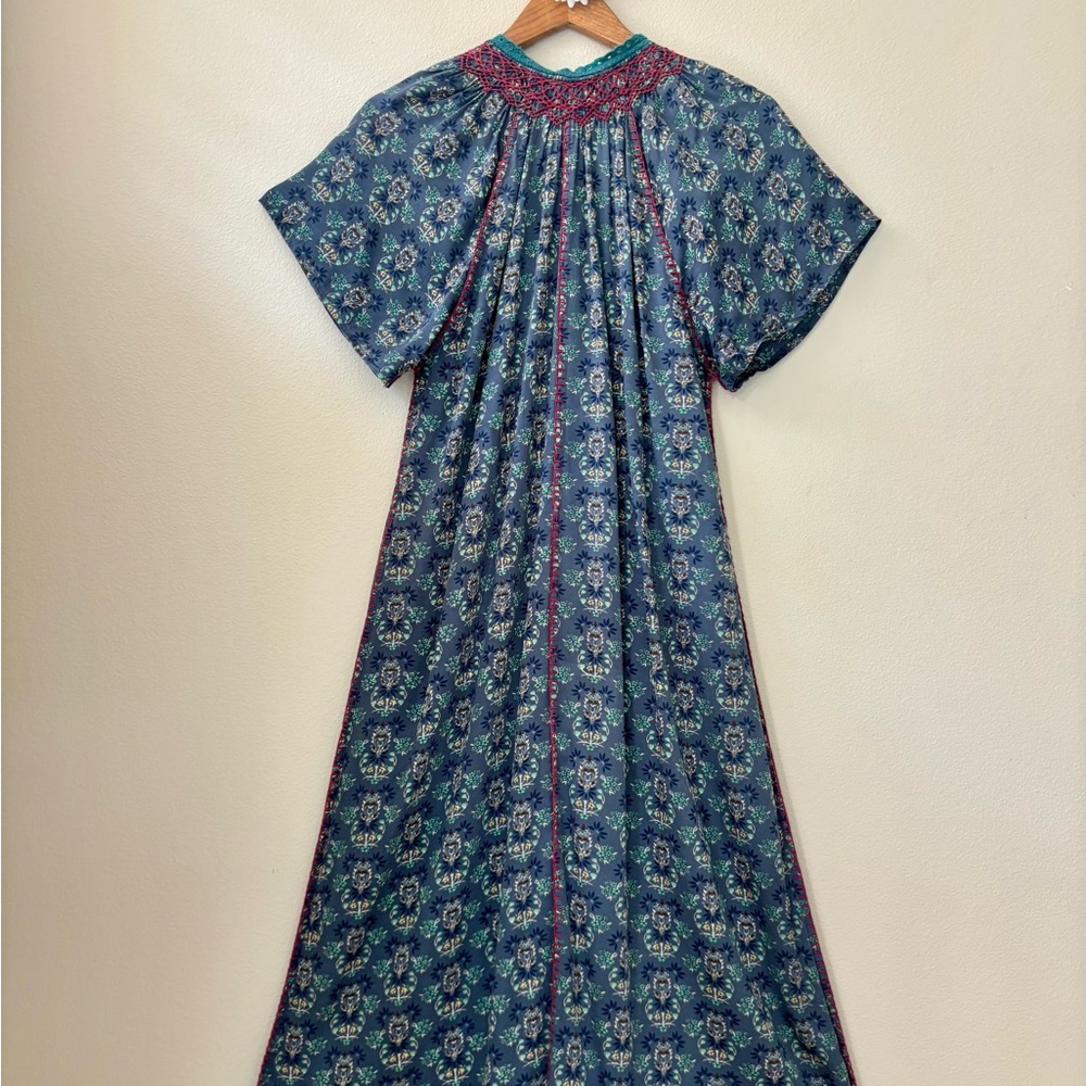 NATURAL LIFE Teal Maxi Dress with Deep Red Embroidery Trim. - Picture 6 of 7